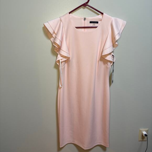 Tommy Hilfiger Light Orange Ruffle Flutter Sleeve Fitted SZ 10 Mini Dress Spring - Picture 1 of 10